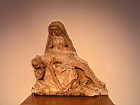 Statue, Pieta, XVe, pierre blanche polychrome, Albi, Tresor de la Cathedrale Ste-Cecile